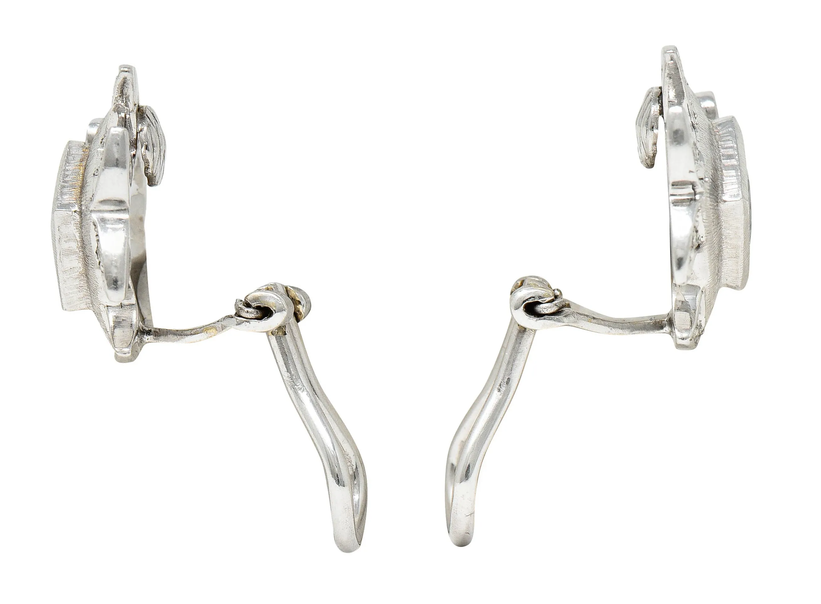 Vintage Italian Aquamarine Garnet Diamond 18 Karat White Gold Fish Ear-Clip Earrings