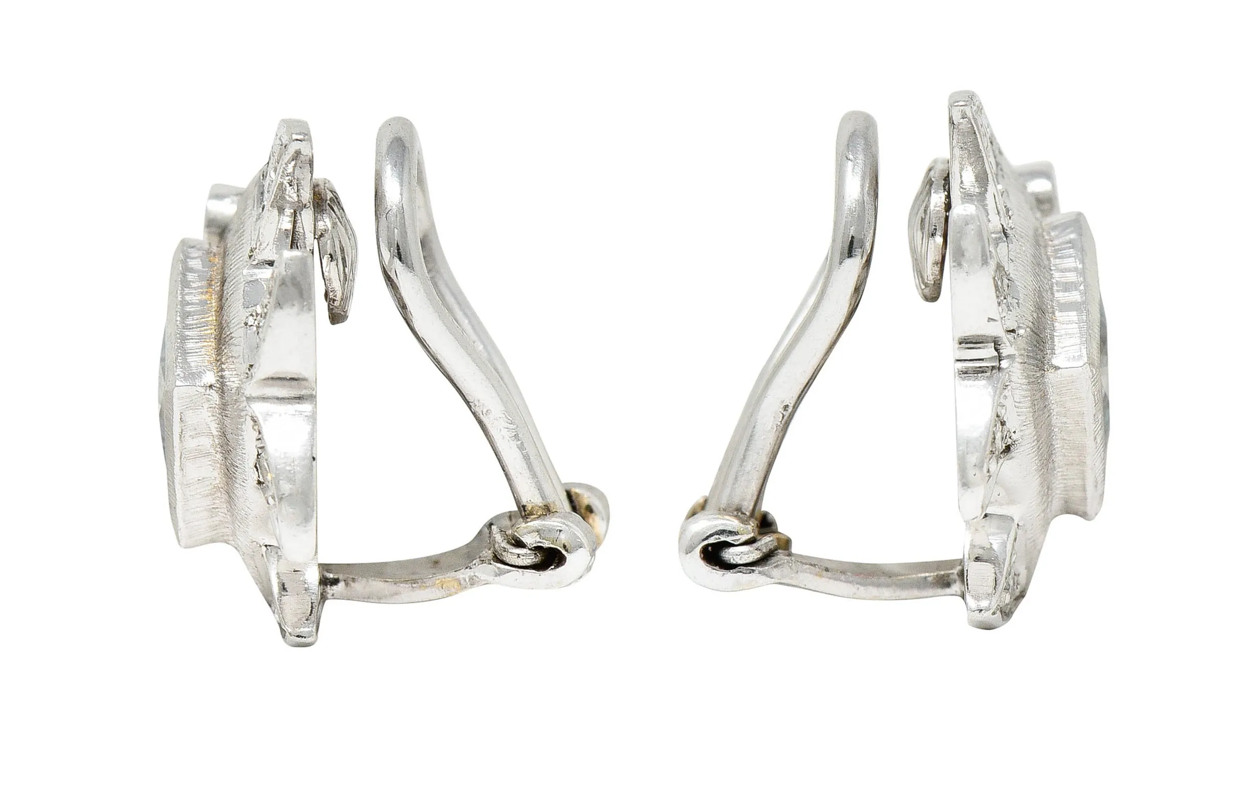 Vintage Italian Aquamarine Garnet Diamond 18 Karat White Gold Fish Ear-Clip Earrings