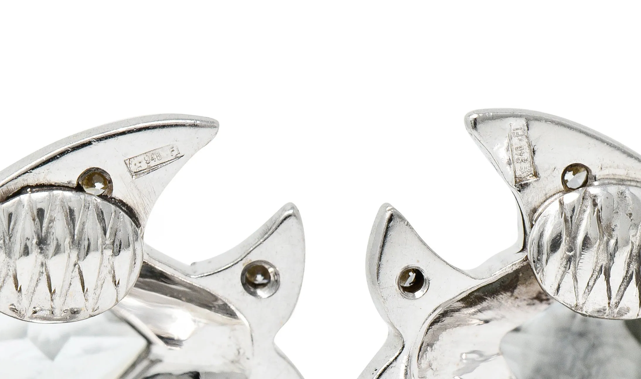 Vintage Italian Aquamarine Garnet Diamond 18 Karat White Gold Fish Ear-Clip Earrings