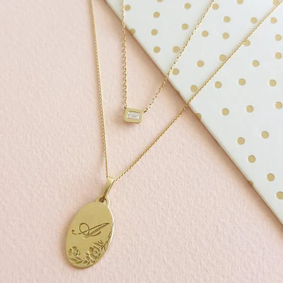 Vintage style personalized monogram necklace