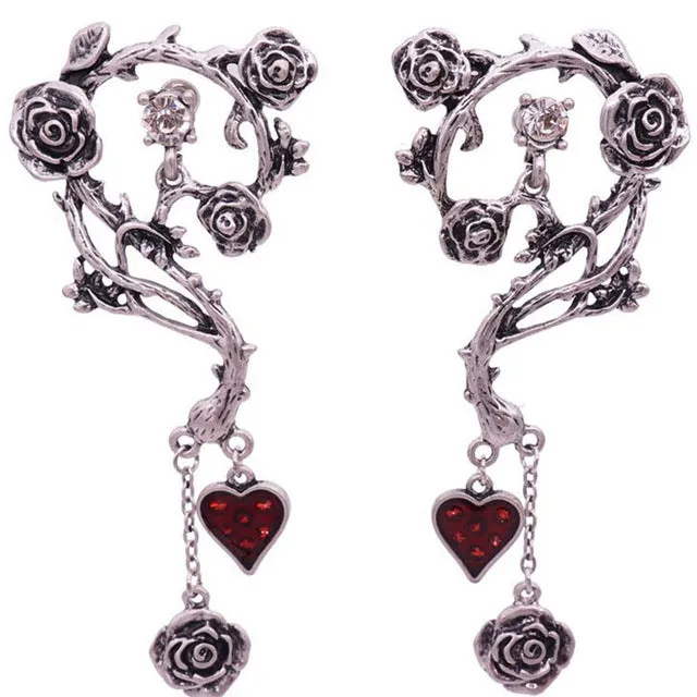 Vintage Women Halloween Gothic Punk Red Heart earrings Jewelry