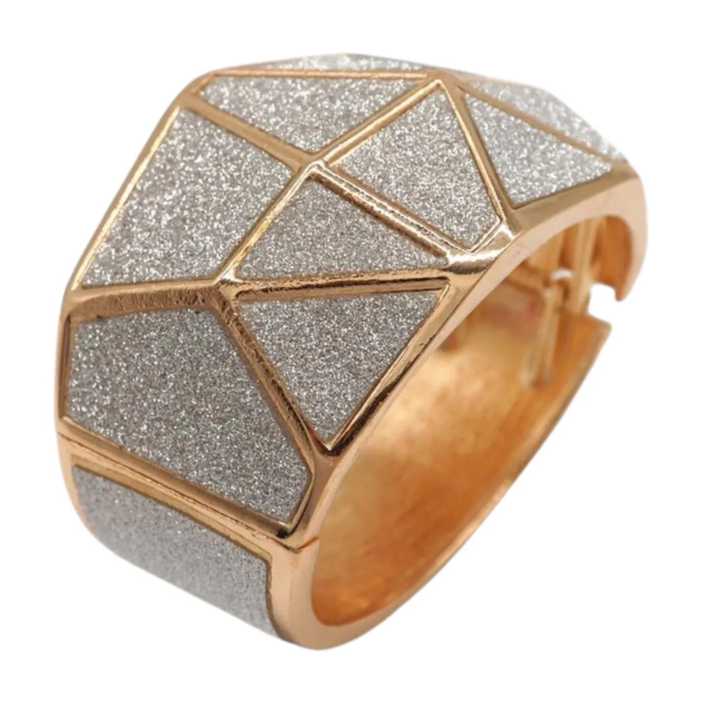 Women Gold Metal Wide Bracelet Silver Sparkling Glitter