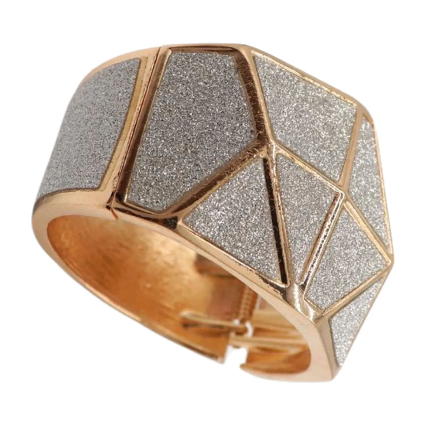 Women Gold Metal Wide Bracelet Silver Sparkling Glitter