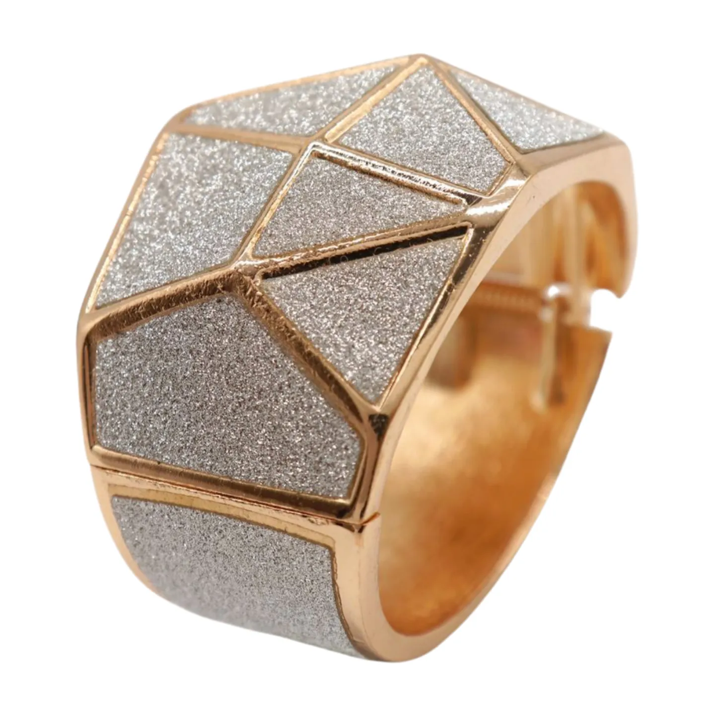 Women Gold Metal Wide Bracelet Silver Sparkling Glitter