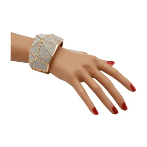 Women Gold Metal Wide Bracelet Silver Sparkling Glitter