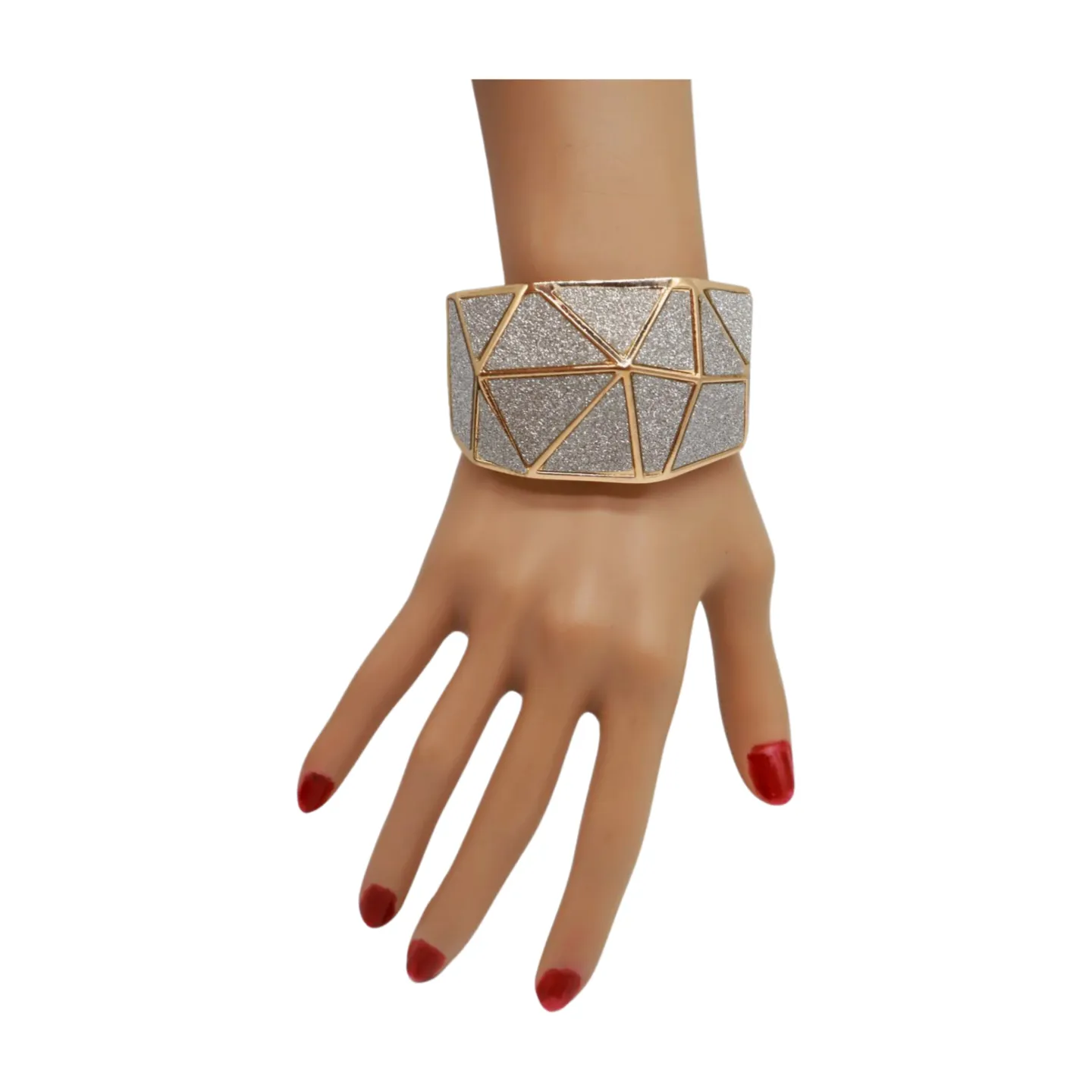Women Gold Metal Wide Bracelet Silver Sparkling Glitter