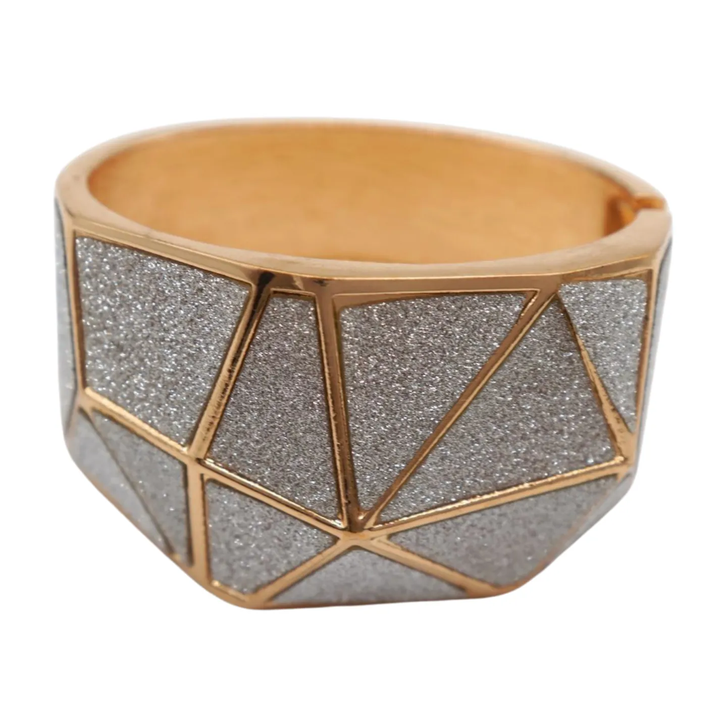 Women Gold Metal Wide Bracelet Silver Sparkling Glitter