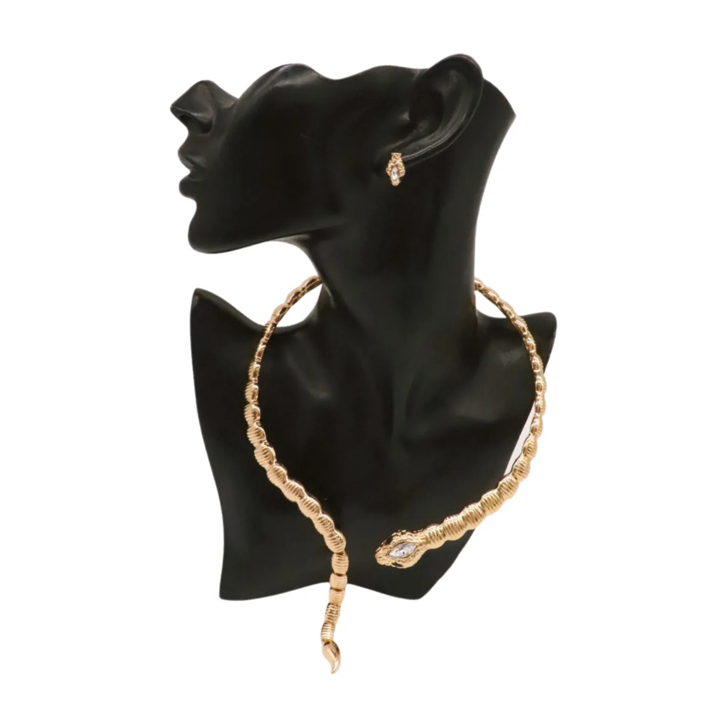 Women Gold Metal Wrap Around Short Snake Necklace   Earrings Set