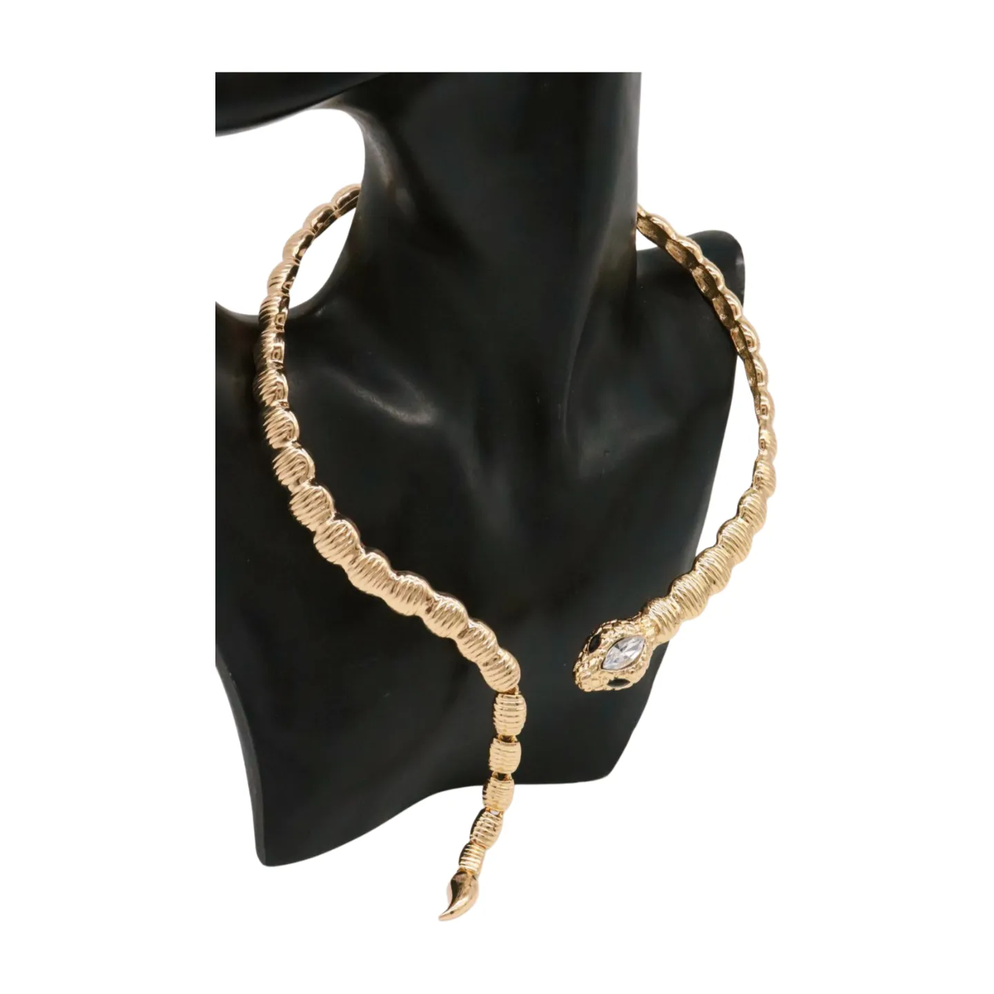 Women Gold Metal Wrap Around Short Snake Necklace   Earrings Set