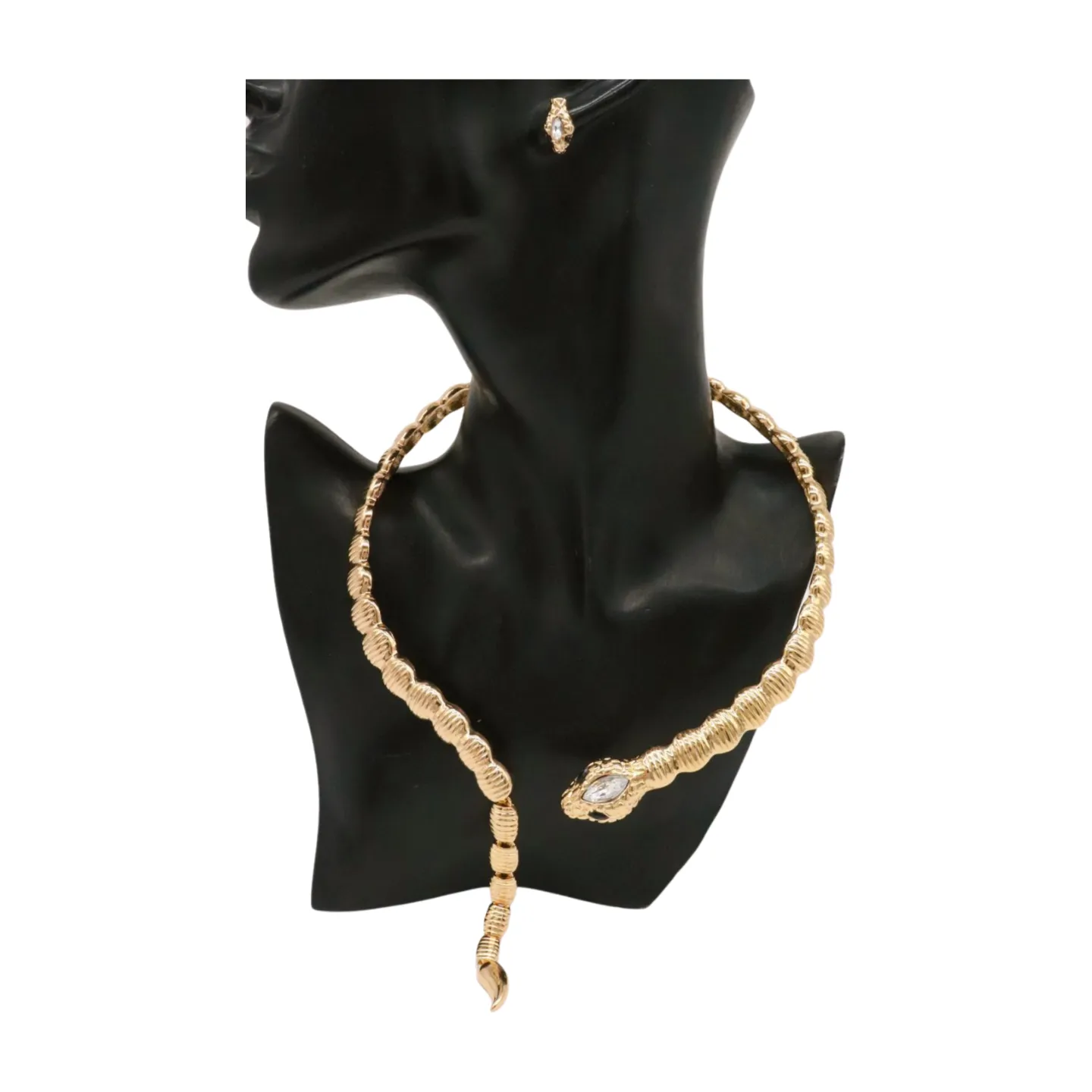 Women Gold Metal Wrap Around Short Snake Necklace   Earrings Set