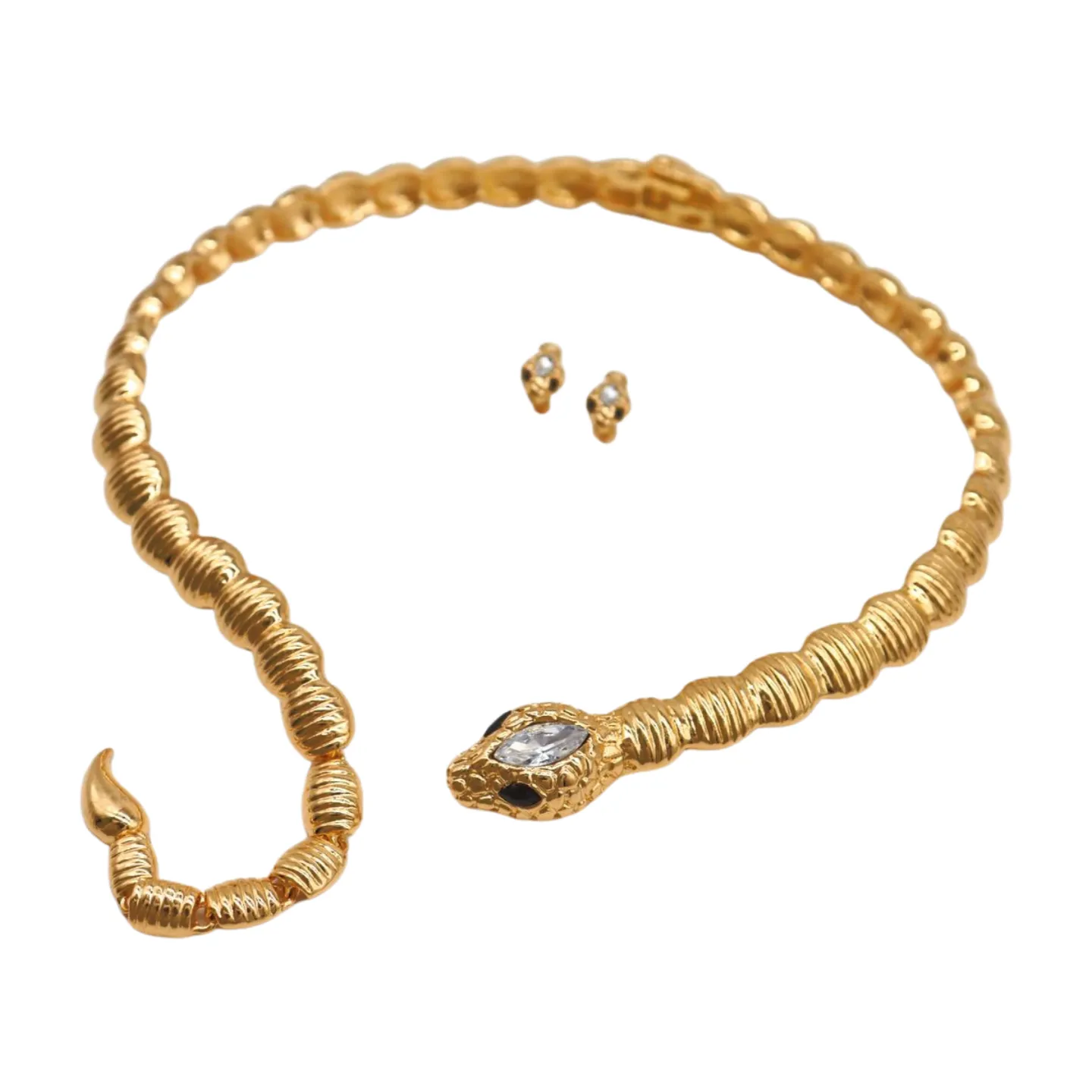 Women Gold Metal Wrap Around Short Snake Necklace   Earrings Set