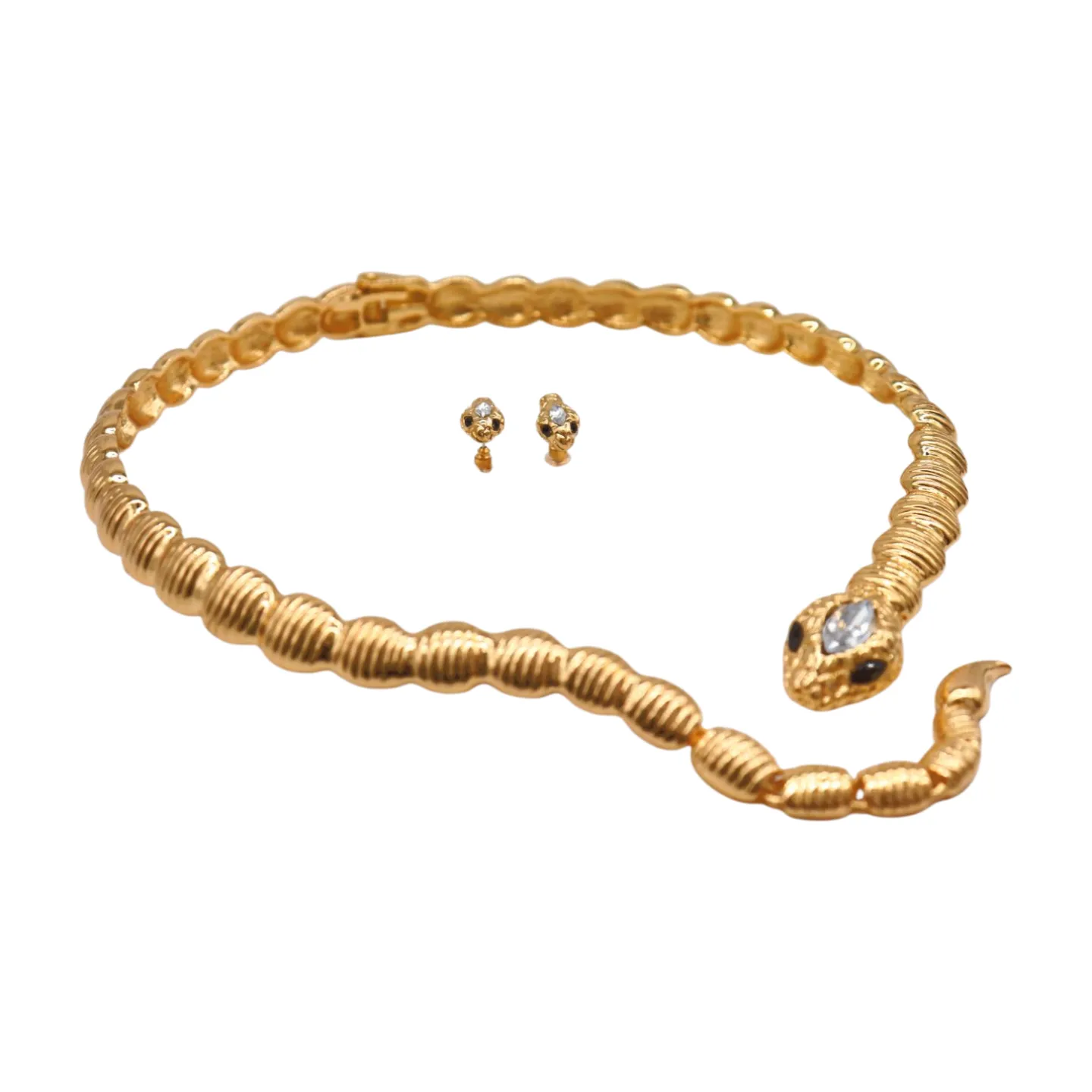 Women Gold Metal Wrap Around Short Snake Necklace   Earrings Set