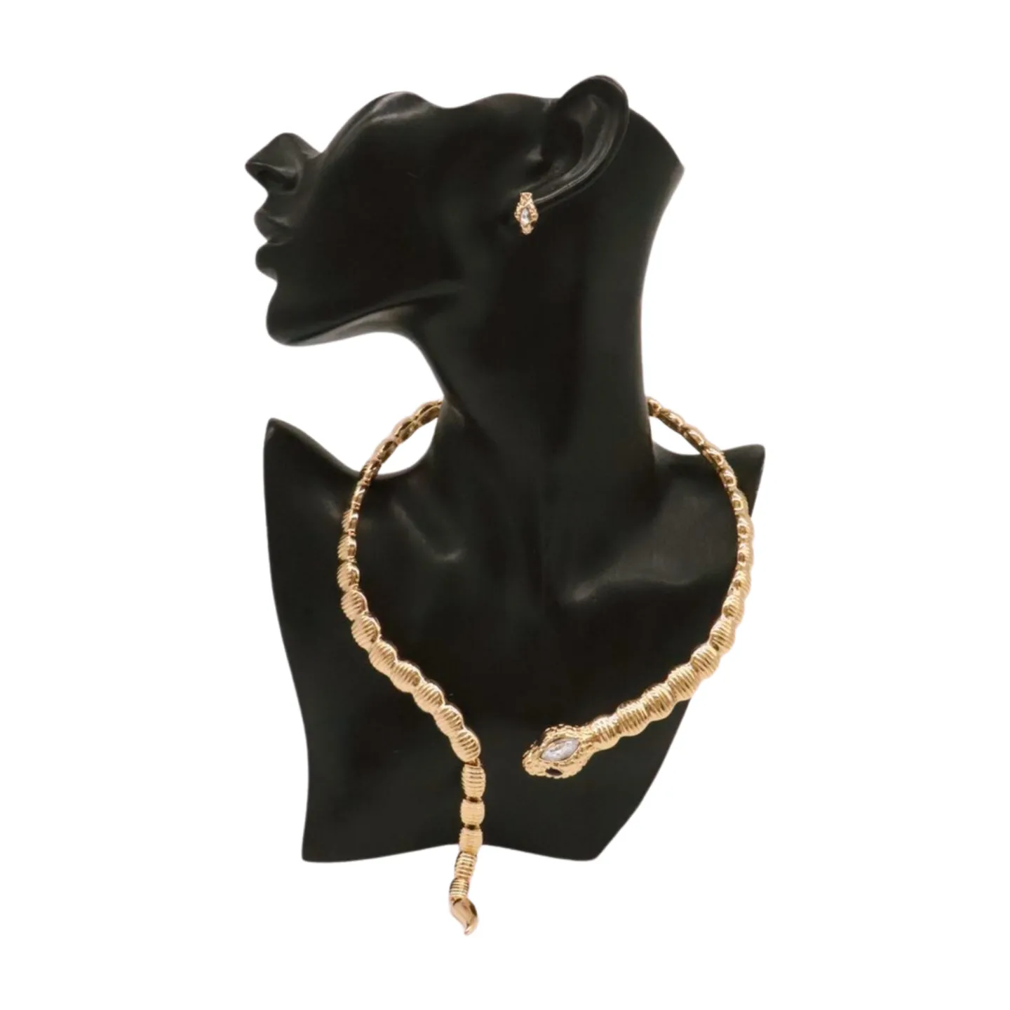 Women Gold Metal Wrap Around Short Snake Necklace   Earrings Set