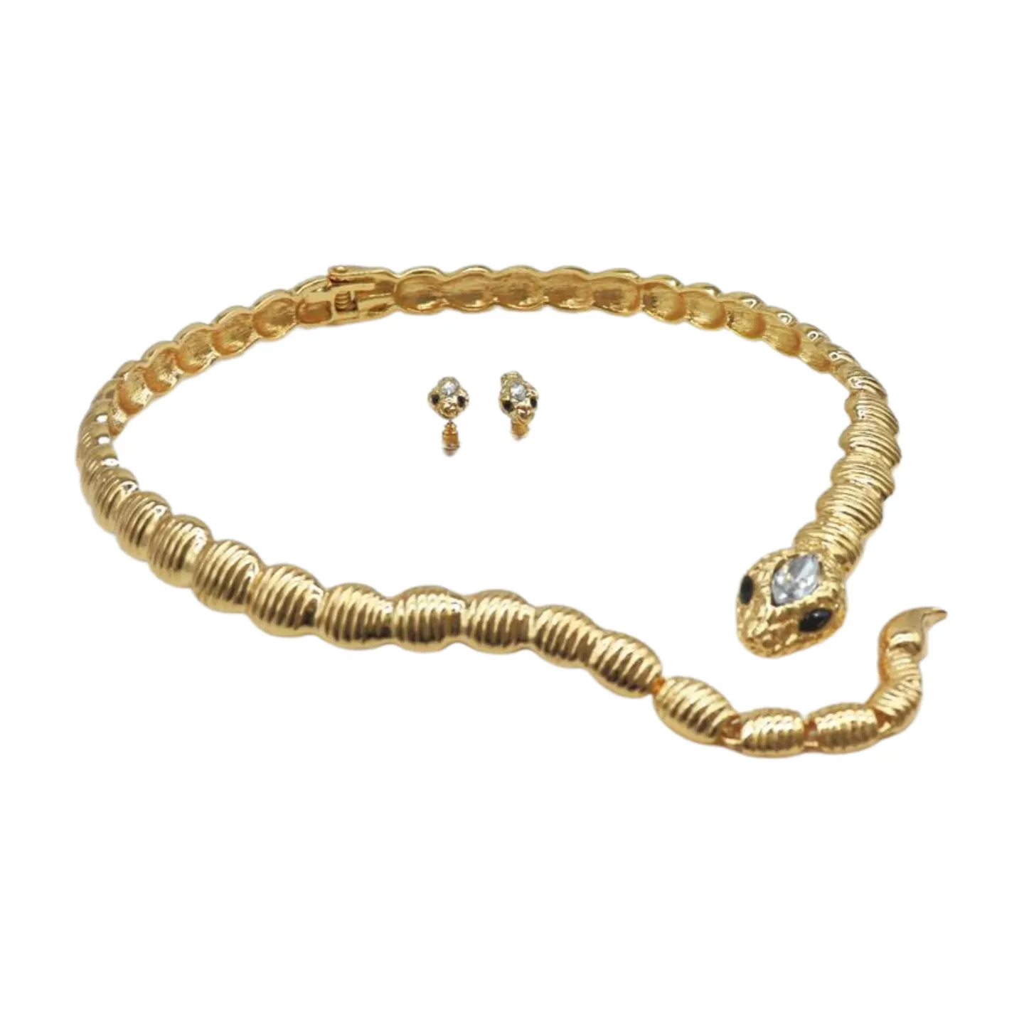 Women Gold Metal Wrap Around Short Snake Necklace   Earrings Set