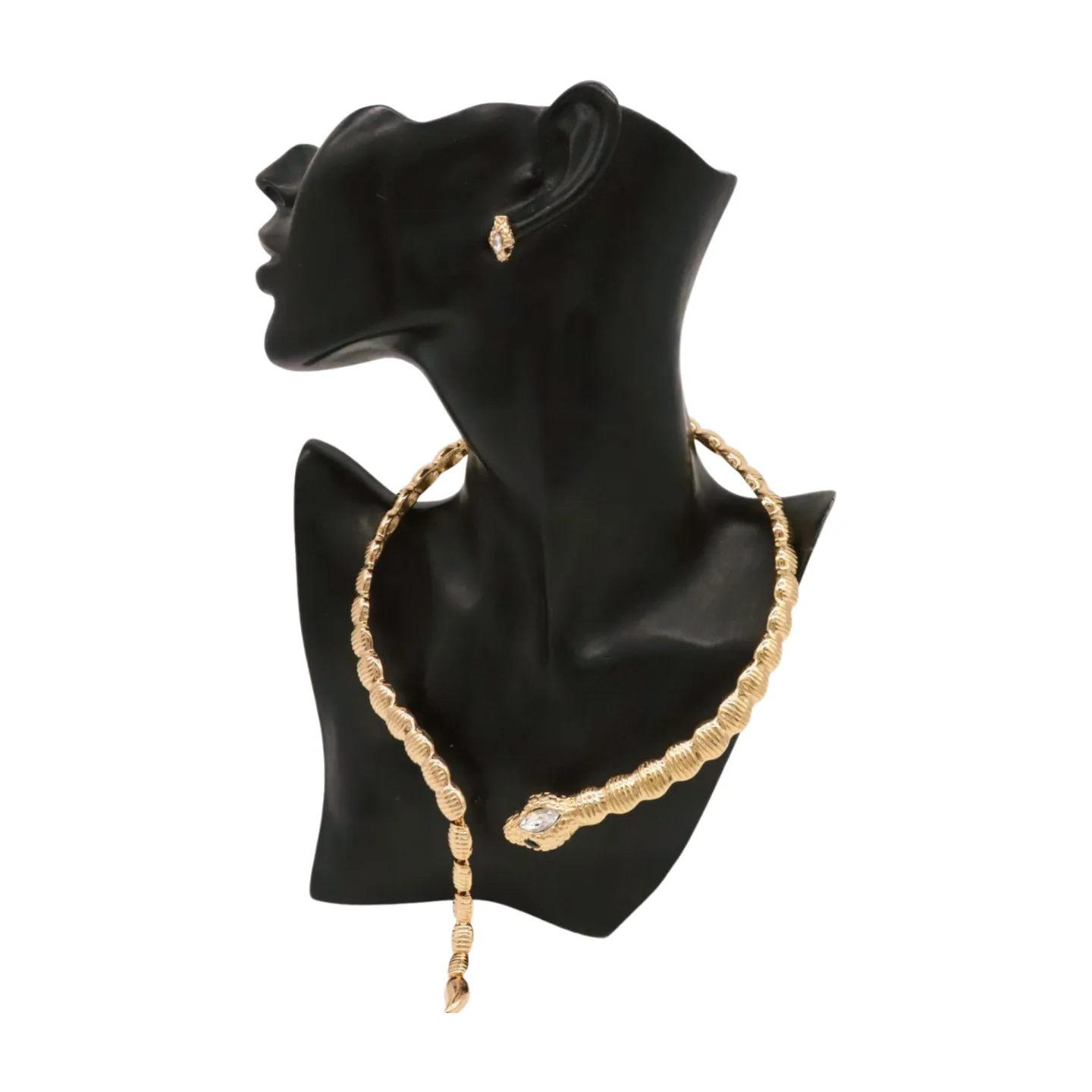 Women Gold Metal Wrap Around Short Snake Necklace   Earrings Set