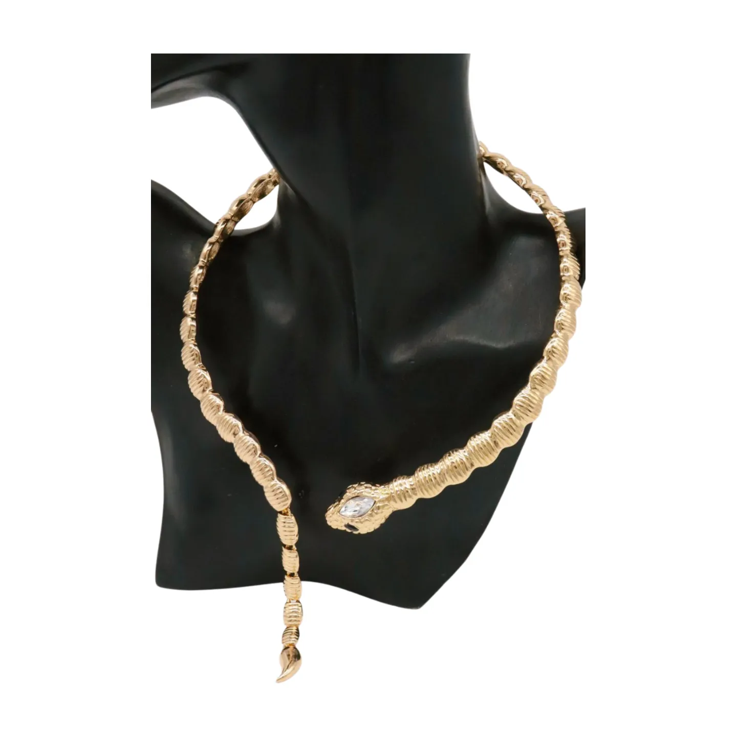 Women Gold Metal Wrap Around Short Snake Necklace   Earrings Set