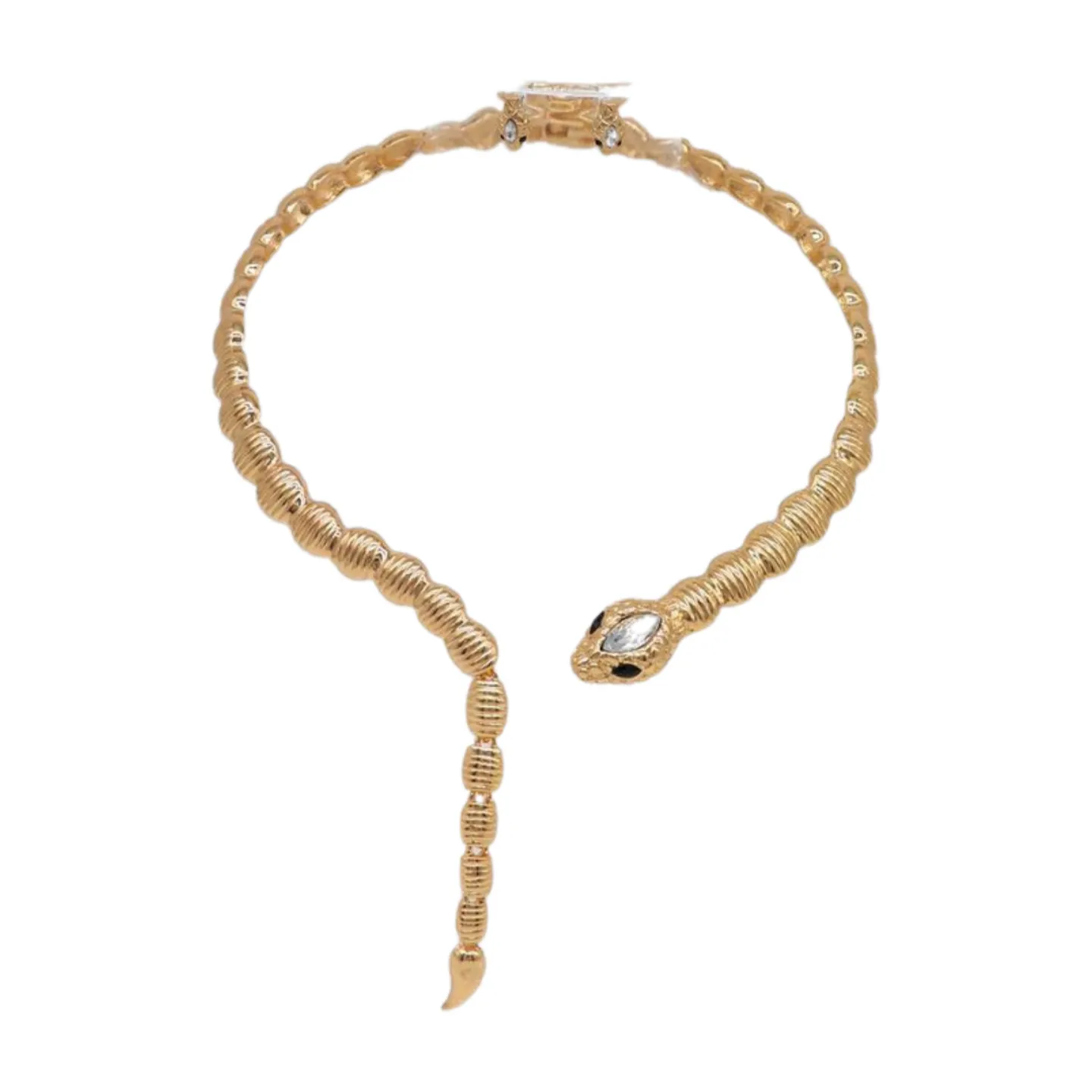 Women Gold Metal Wrap Around Short Snake Necklace   Earrings Set
