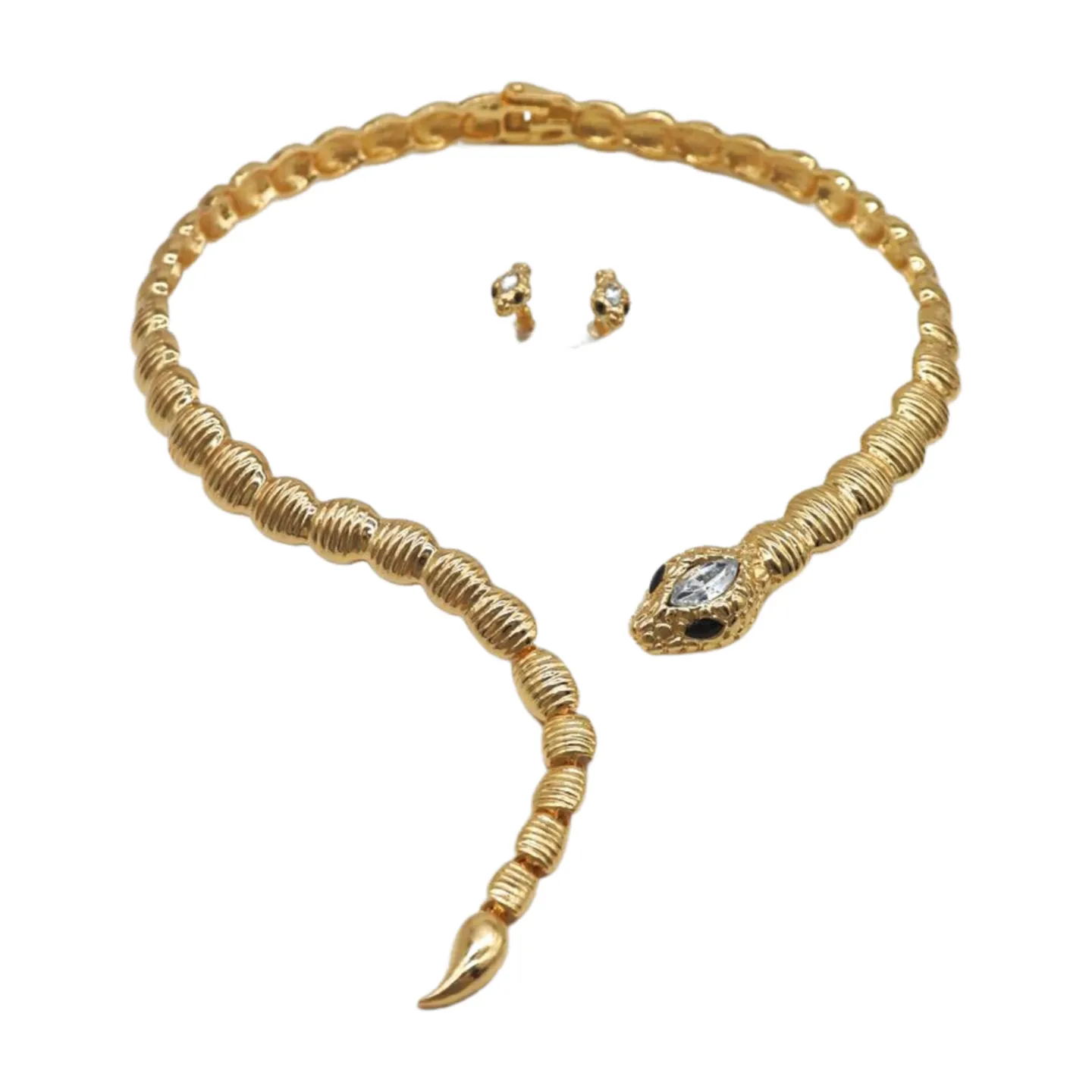 Women Gold Metal Wrap Around Short Snake Necklace   Earrings Set