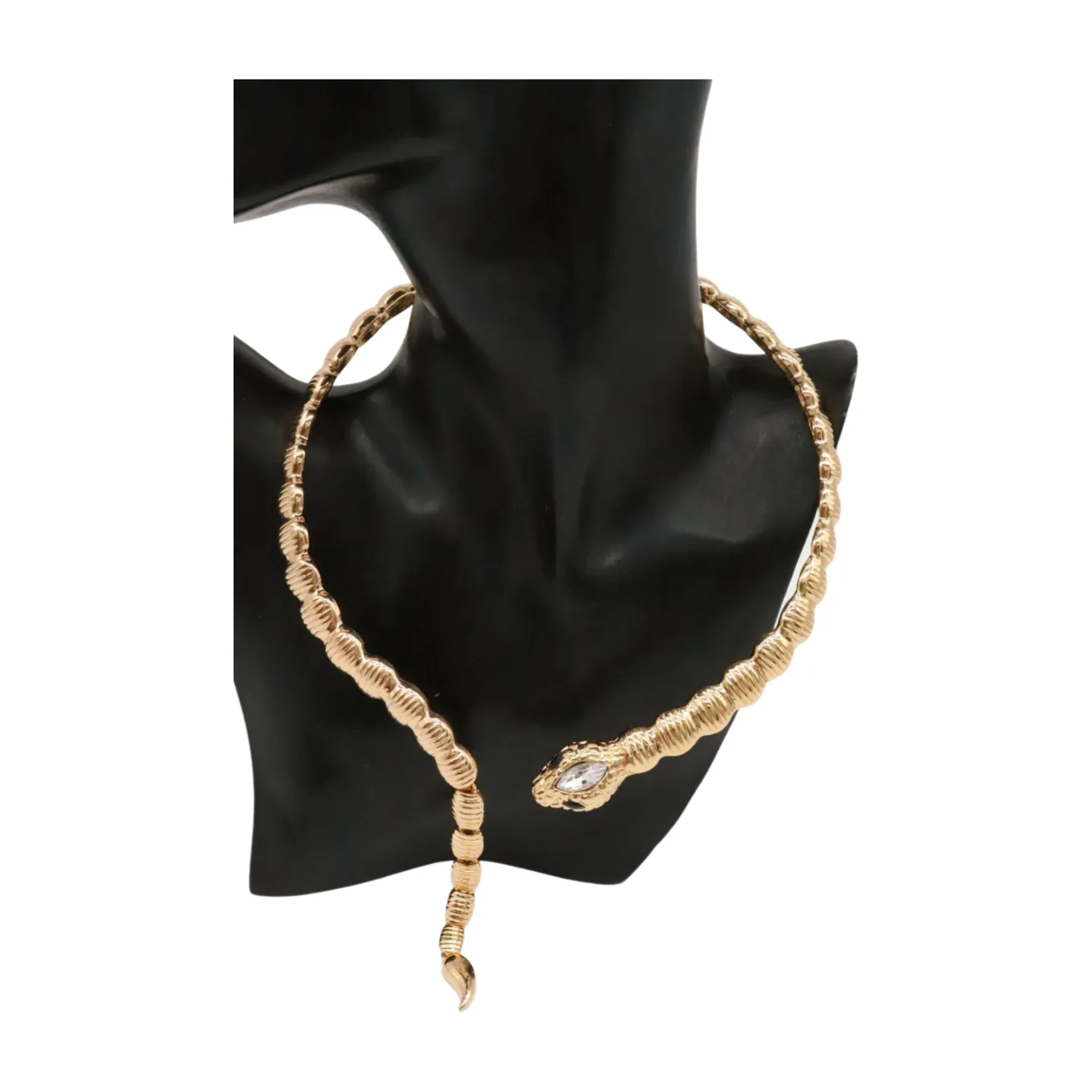 Women Gold Metal Wrap Around Short Snake Necklace   Earrings Set