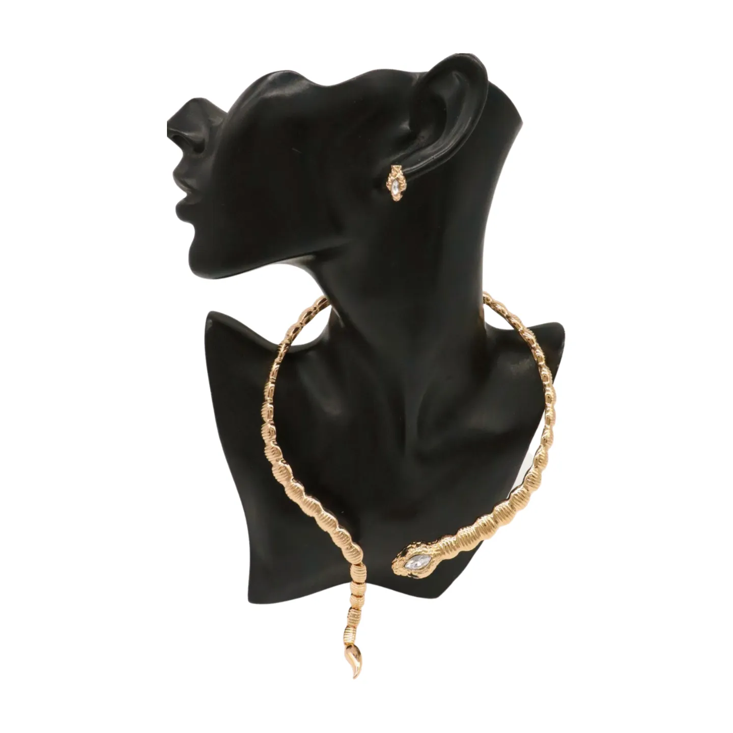 Women Gold Metal Wrap Around Short Snake Necklace   Earrings Set