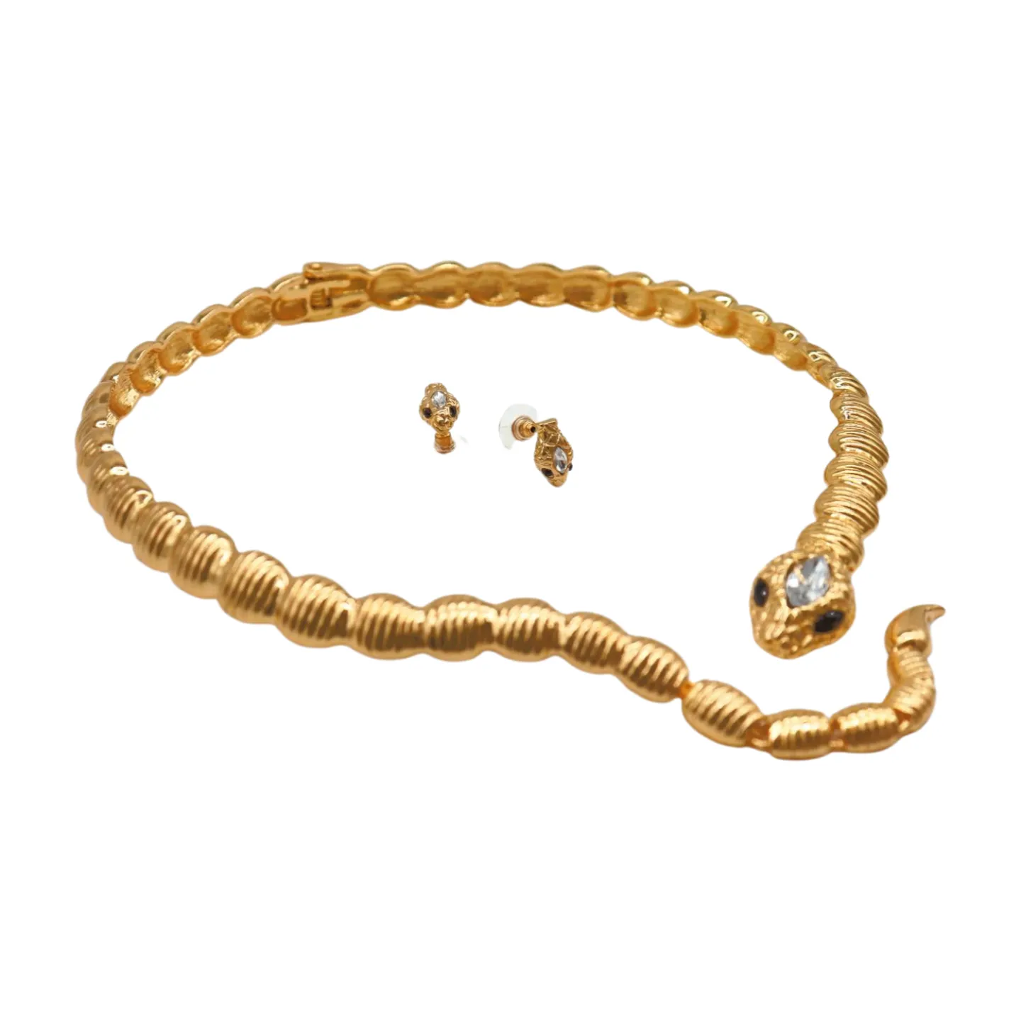 Women Gold Metal Wrap Around Short Snake Necklace   Earrings Set