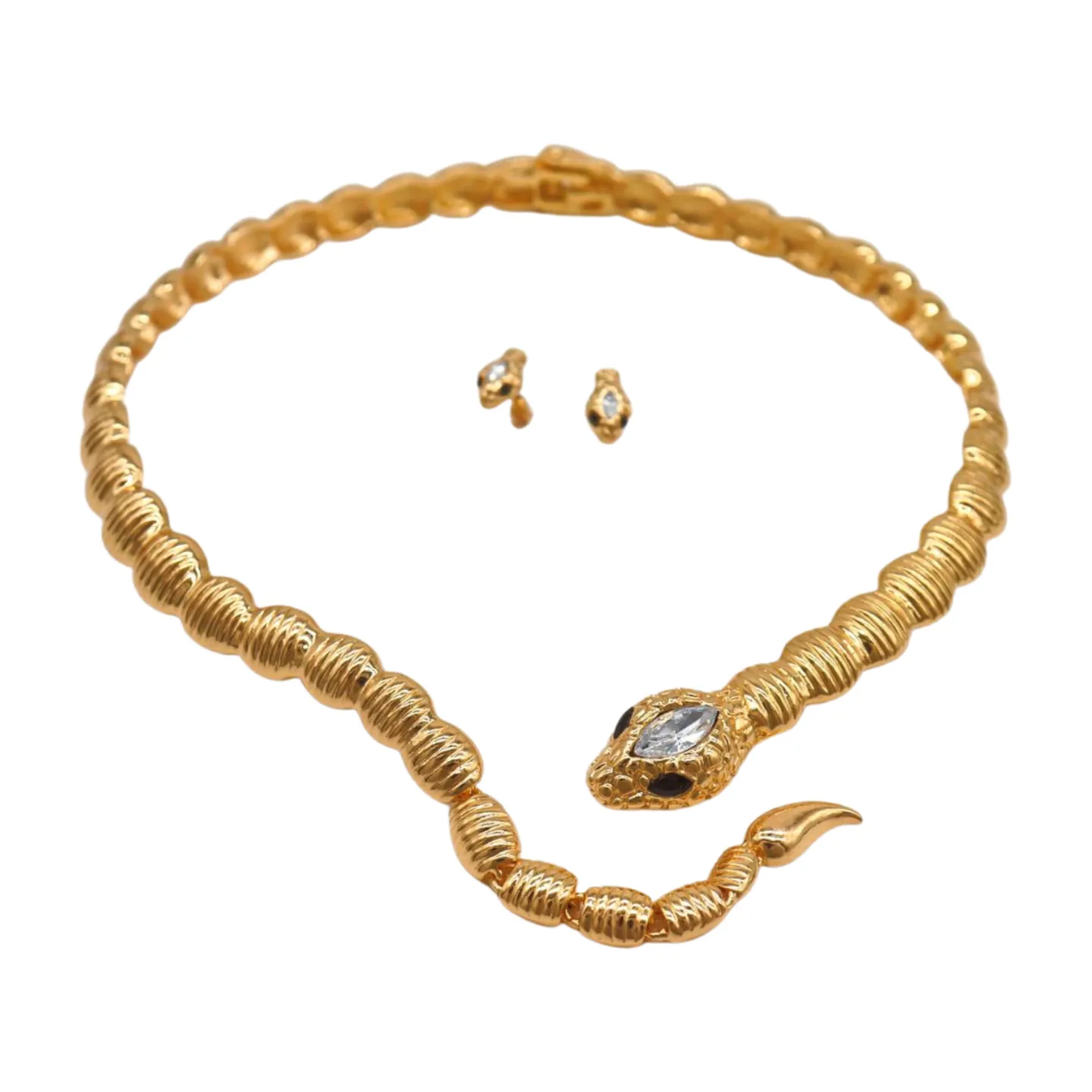 Women Gold Metal Wrap Around Short Snake Necklace   Earrings Set