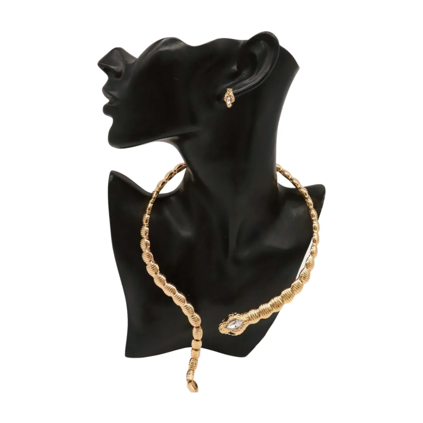 Women Gold Metal Wrap Around Short Snake Necklace   Earrings Set