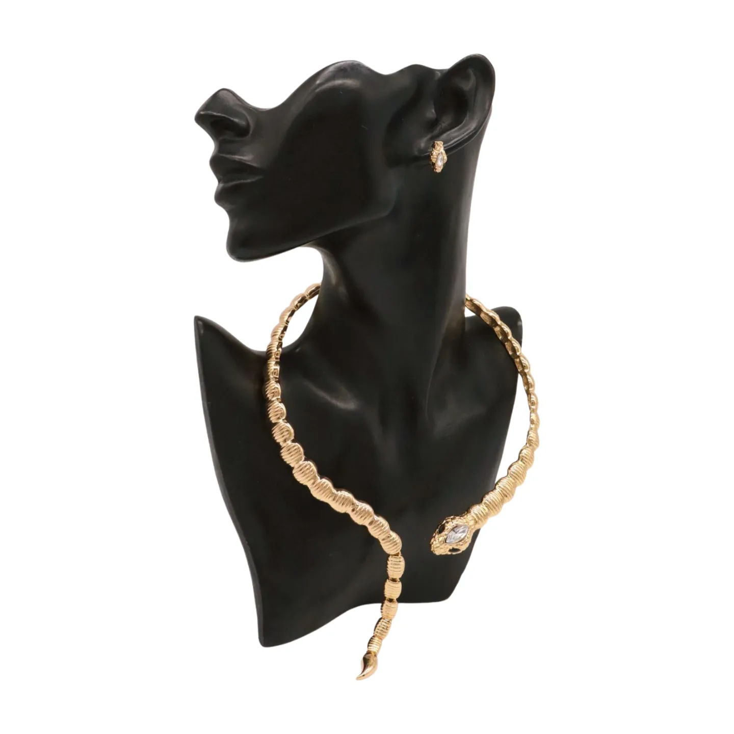 Women Gold Metal Wrap Around Short Snake Necklace   Earrings Set