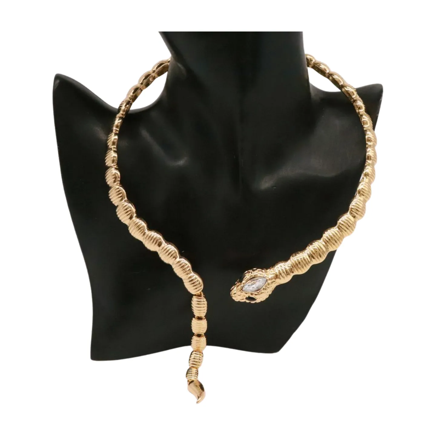 Women Gold Metal Wrap Around Short Snake Necklace   Earrings Set