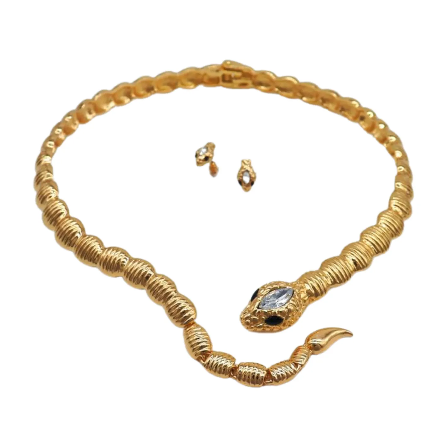 Women Gold Metal Wrap Around Short Snake Necklace   Earrings Set