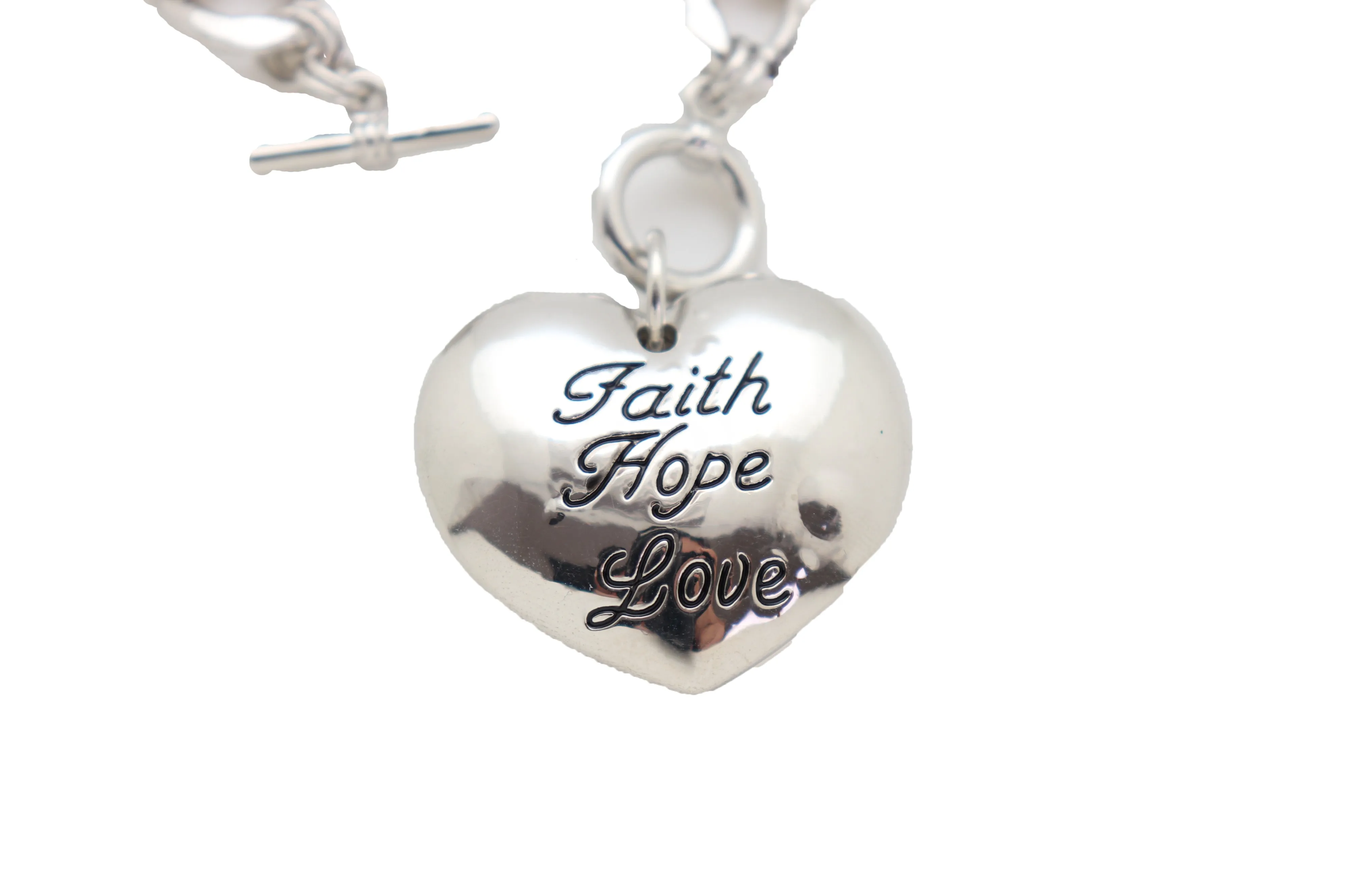 Women Silver Metal Chain Necklace Heart Pendant Faith Hope Love Friendship Gift