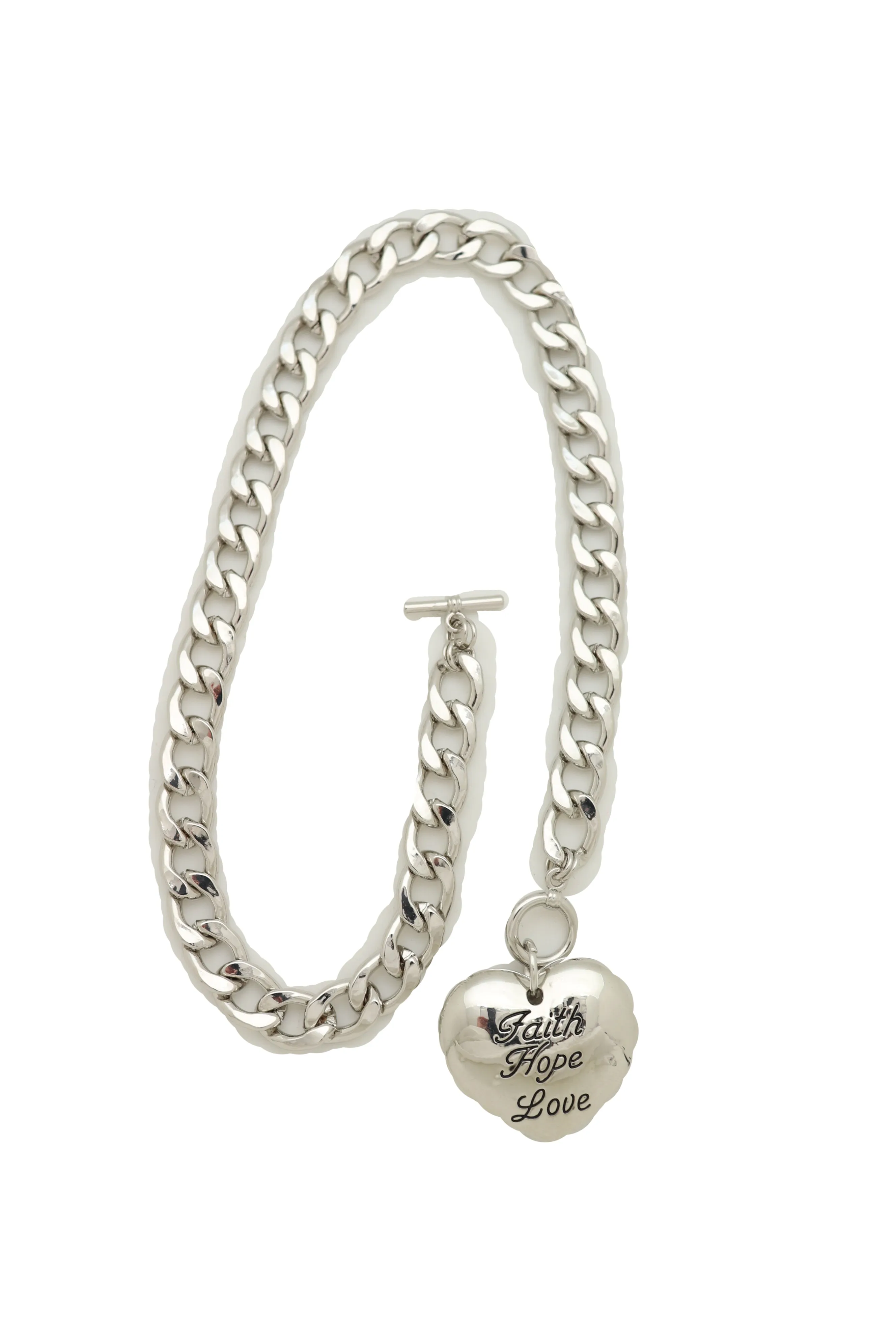Women Silver Metal Chain Necklace Heart Pendant Faith Hope Love Friendship Gift