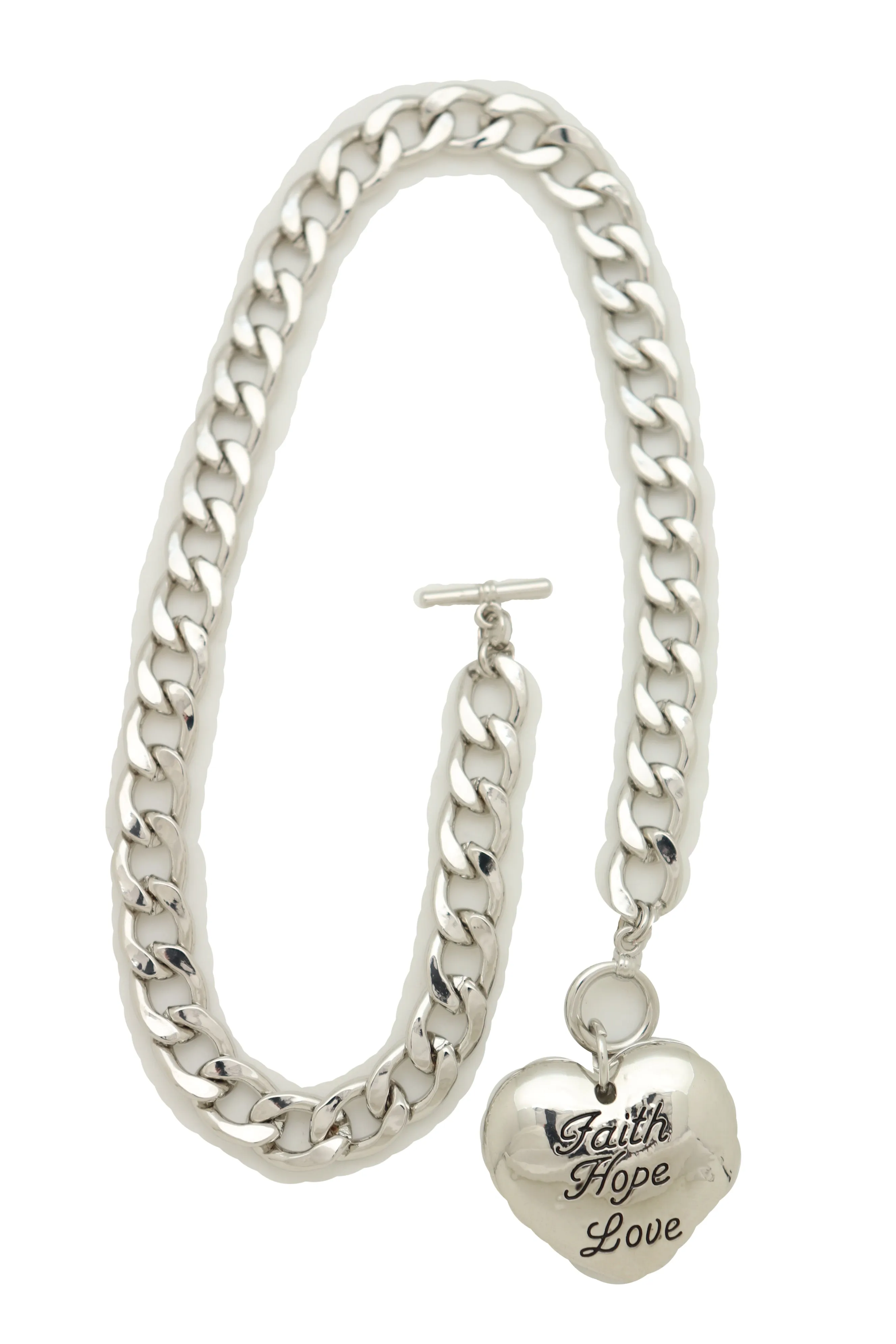 Women Silver Metal Chain Necklace Heart Pendant Faith Hope Love Friendship Gift