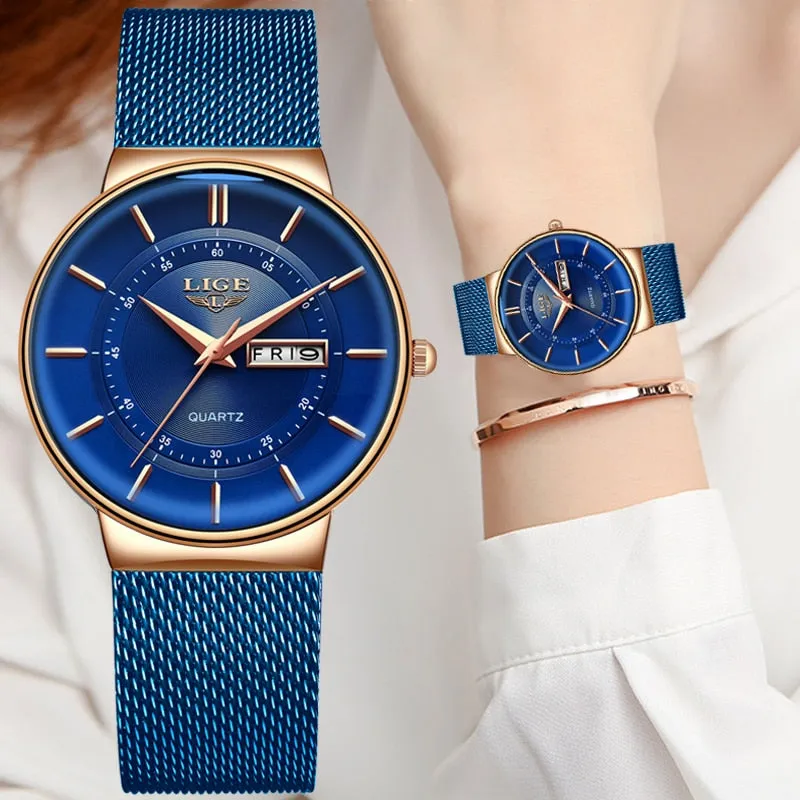 Women Ultra-thin Calendar Week Quartz Watch Ladies Waterproof watch