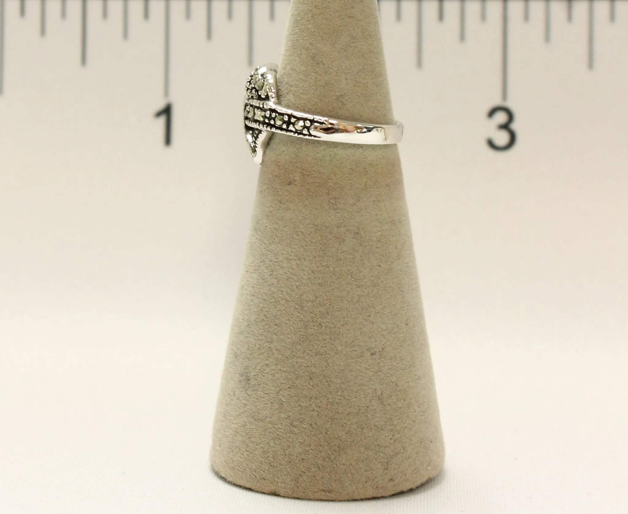 Women's Rhodium Plated Dress Ring Marcasite Heart 118