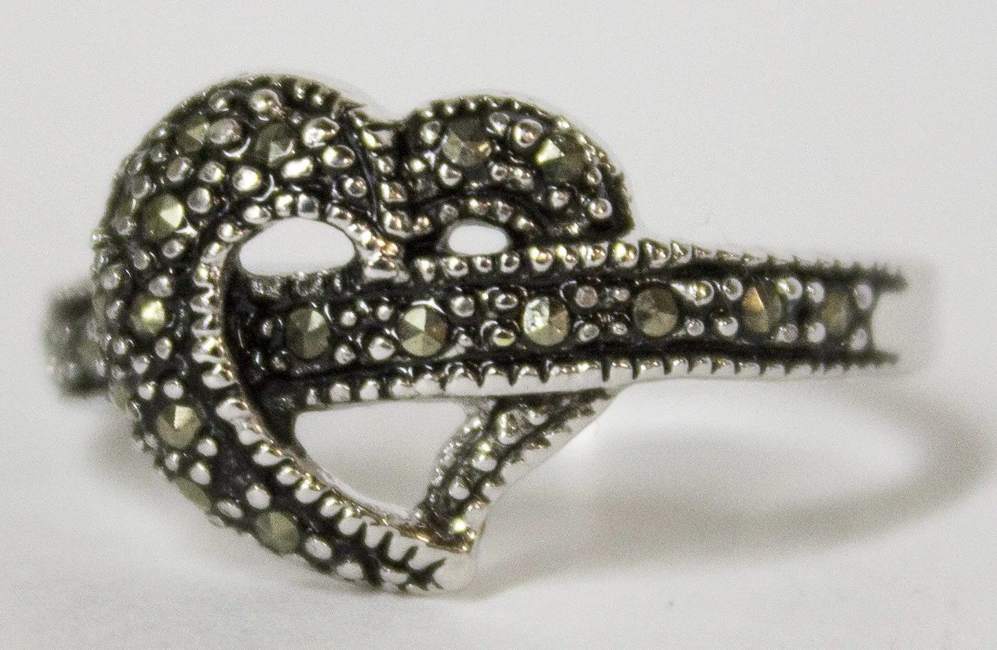 Women's Rhodium Plated Dress Ring Marcasite Heart 118