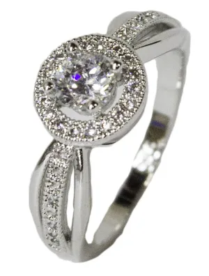 Women's Rhodium Plated Dress Ring Ornate Round Cut CZ 046