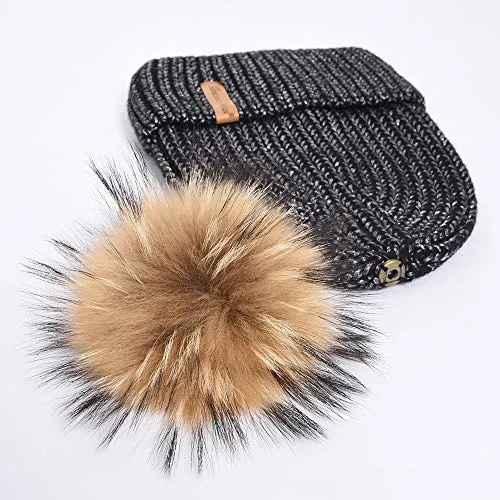 Womens Winter Beanie Hat Fur Pom Pom Beanie Knitted Hat Skull Caps