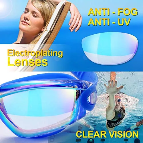 Yizerel Swim Goggles, 2 Pack Swimming Goggles for Adult Men Women Youth Kids Child, No Leaking Anti Fog UV 400 Protection Waterproof 180 Degree Clear Vision Triathlon Pool Goggles