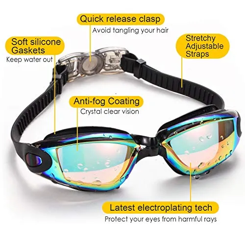 Yizerel Swim Goggles, 2 Pack Swimming Goggles for Adult Men Women Youth Kids Child, No Leaking Anti Fog UV 400 Protection Waterproof 180 Degree Clear Vision Triathlon Pool Goggles