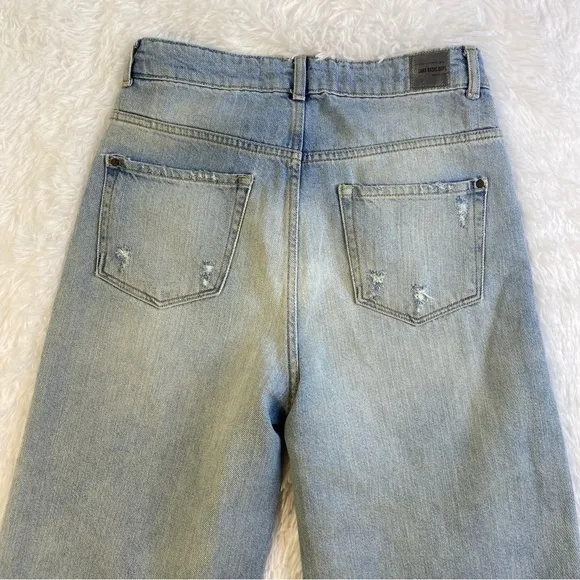 Zara Basic Denim Womens Super Wide Leg Baggy Jeans Size 6 Light Wash Distressed
