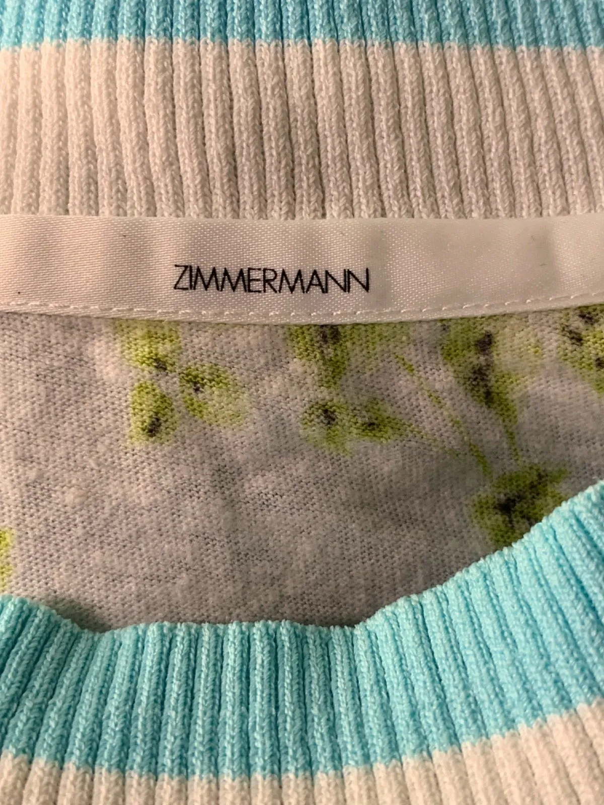 Zimmermann White/Blue Floral Print Knit Top UK 3